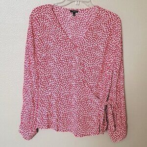 Talbots Red White Faux Wrap Leopard Print Blouse - Size Large Petite